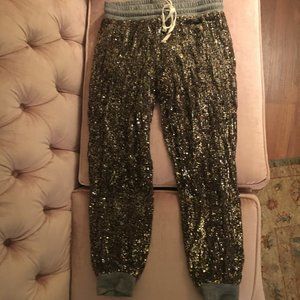 Anthropologie Dolan Gold Sequin Joggers Sz Small